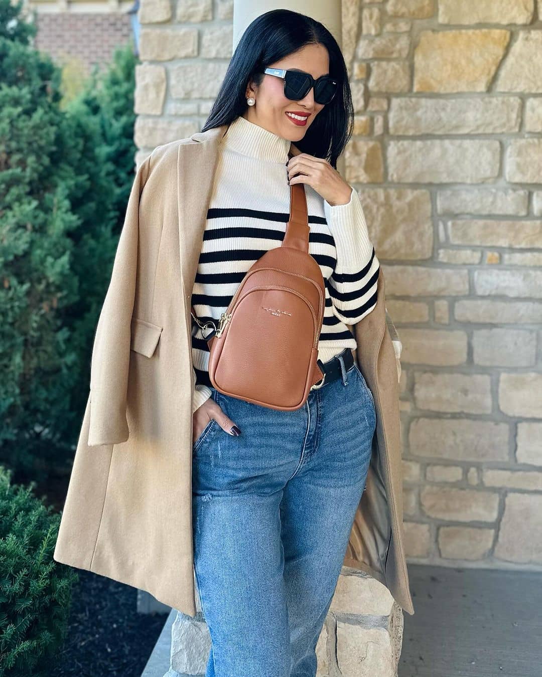 Leather travel crossbody bag top